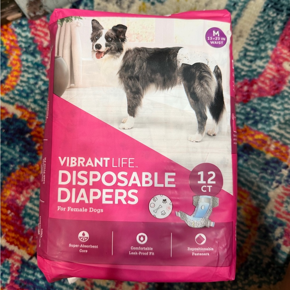 Brand New Vibrant Life Disposable Diapers for Female Dogs - 12 Count Size Medium